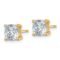 14K Yellow Gold 3 Carat Lab Grown Diamond VS+ F+ Cushion Complete Four Prong Stud Earrings view 2
