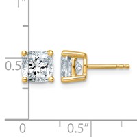 14K Yellow Gold 3 Carat Lab Grown Diamond VS+ F+ Cushion Complete Four Prong Stud Earrings view 4