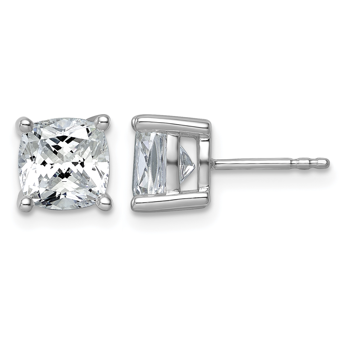 14k White Gold 4 carat Certified Lab Grown Diamond VS+ F+ Cushion Complete Four Prong Stud Earrings (EM8794-400C-WLD)
