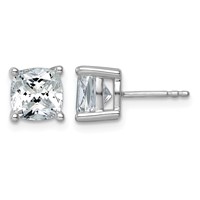 14K White Gold 4 Carat Lab Grown Diamond VS+ F+ Cushion Complete Four Prong Stud Earrings view 1