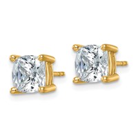 14K Yellow Gold 4 Carat Lab Grown Diamond VS SI+ G+ Cushion Complete Four Prong Stud Earrings view 2