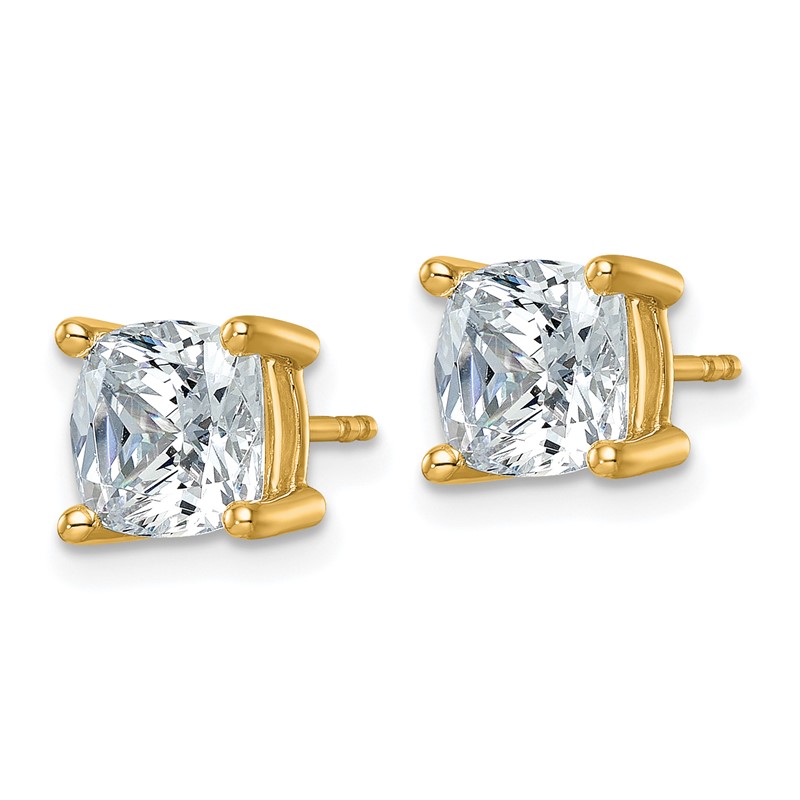 14k Yellow Gold 4 ctw Lab Grown Diamond VS+ F+ Cushion 4 Prong Heavy Wt. Stud Earrings