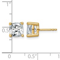 14K Yellow Gold 4 Carat Lab Grown Diamond VS SI+ G+ Cushion Complete Four Prong Stud Earrings view 4