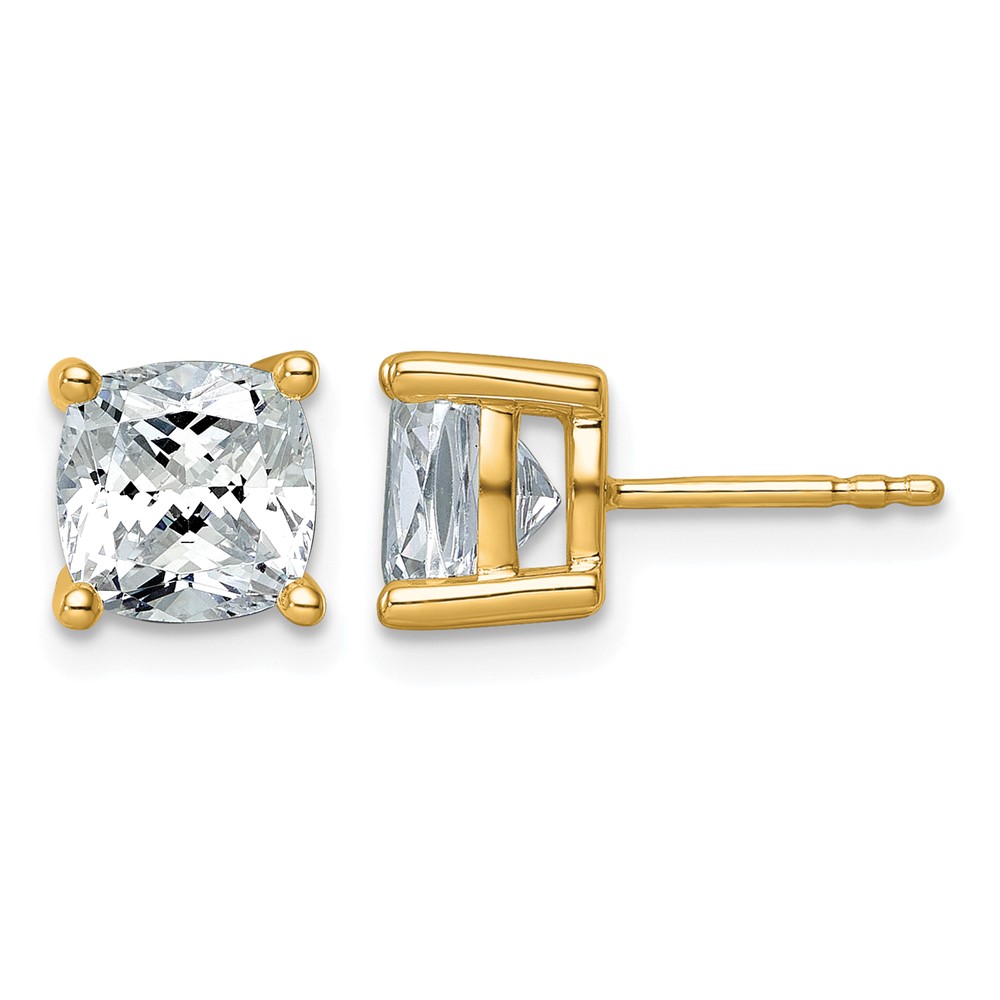 14K Yellow Gold 4 Carat Lab Grown Diamond VS SI+ G+ Cushion Complete Four Prong Stud Earrings
