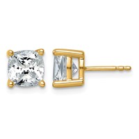 14K Yellow Gold 4 Carat Lab Grown Diamond VS SI+ G+ Cushion Complete Four Prong Stud Earrings view 1