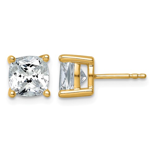 14K Yellow Gold 4 Carat Lab Grown Diamond VS SI+ G+ Cushion Complete Four Prong Stud Earrings