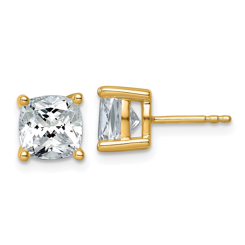 14k Yellow Gold 4 ctw Lab Grown Diamond VS+ F+ Cushion 4 Prong Heavy Wt. Stud Earrings