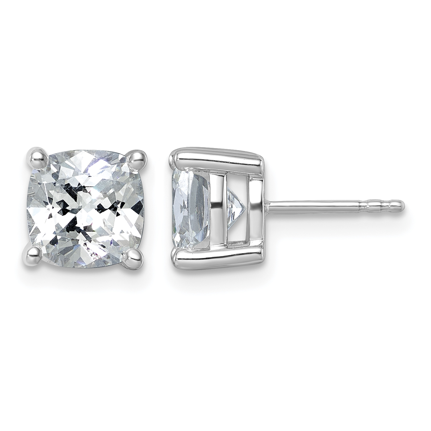 14k White Gold 5 carat Lab Grown Diamond VS/SI+ G+ Cushion Complete Four Prong Stud Earrings (EM8794-500-WLG)