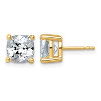 14K Yellow Gold 5 Carat Lab Grown Diamond VS SI+ G+ Cushion Complete Four Prong Stud Earrings view 1