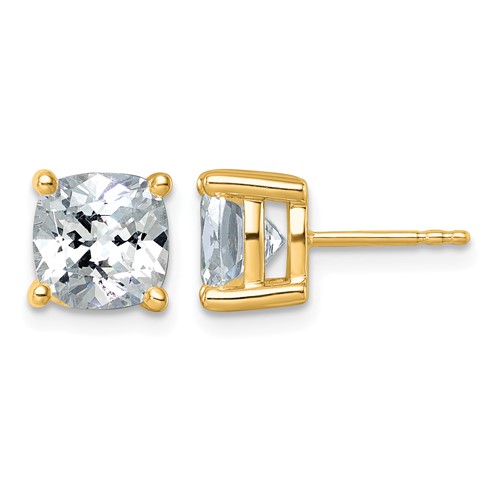 14K Yellow Gold 5 Carat Lab Grown Diamond VS SI+ G+ Cushion Complete Four Prong Stud Earrings