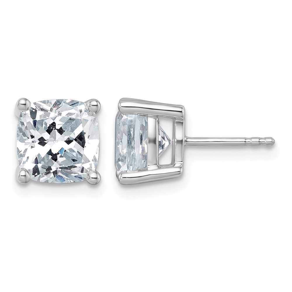 14K White Gold 6 Carat Lab Grown Diamond VS+ F+ Cushion Complete Four Prong Stud Earrings