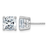 14K White Gold 6 Carat Lab Grown Diamond VS+ F+ Cushion Complete Four Prong Stud Earrings view 1