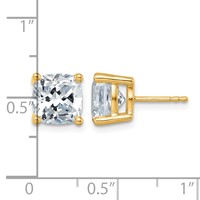 14K Yellow Gold 6 Carat Certified Lab Grown Diamond VS+ F+ Cushion Complete Four Prong Stud Earrings view 4