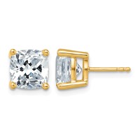 14K Yellow Gold 6 Carat Certified Lab Grown Diamond VS+ F+ Cushion Complete Four Prong Stud Earrings view 1