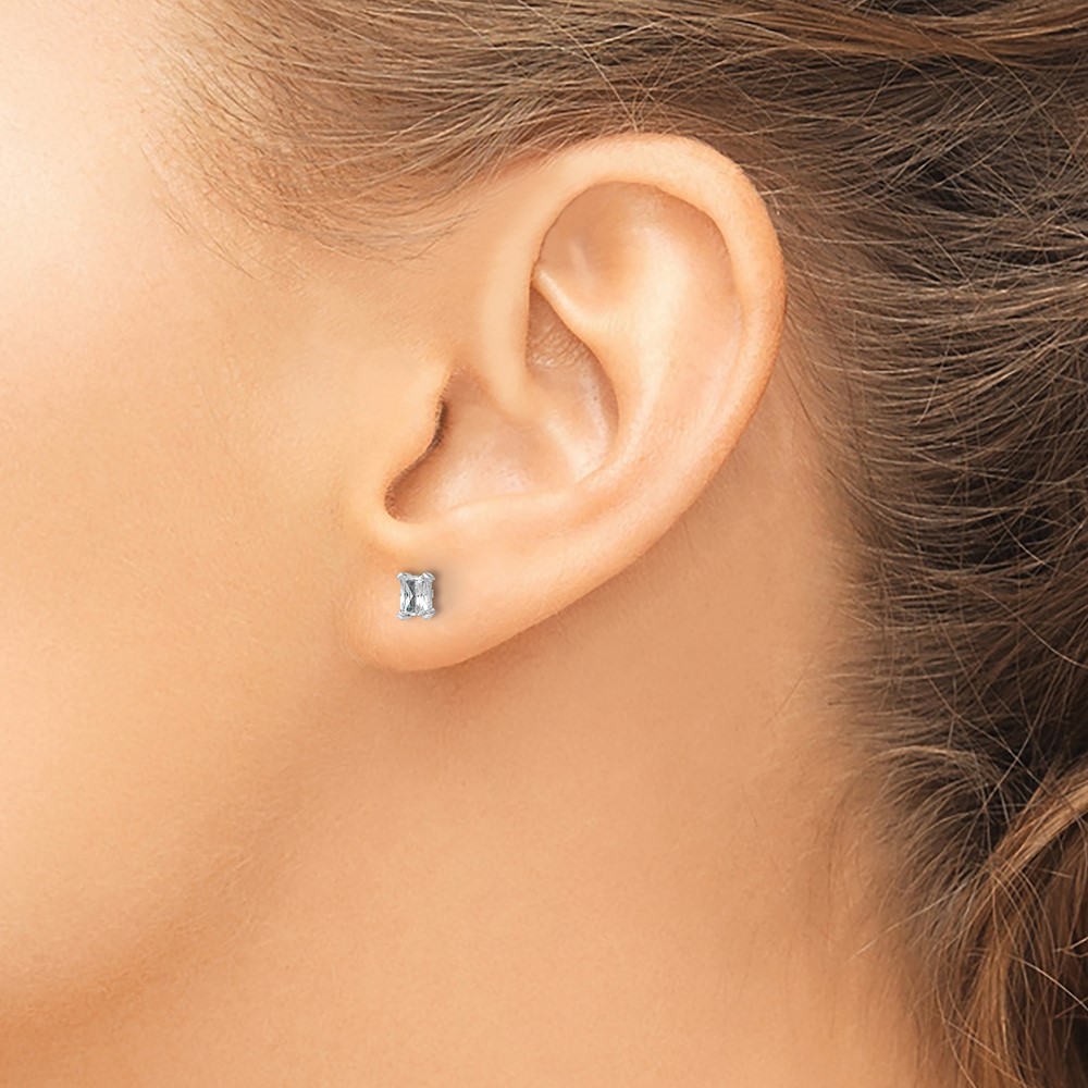 14k White Gold 1/2 carat Lab Grown Diamond VS+ F+ Radiant Complete Four Prong Stud Earrings (EM8796-050-WLD)