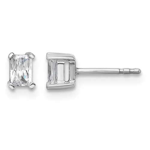 14K White Gold 0.50 Carat Certified Lab Grown Diamond VS+ F+ Radiant Complete Four Prong Stud Earrings