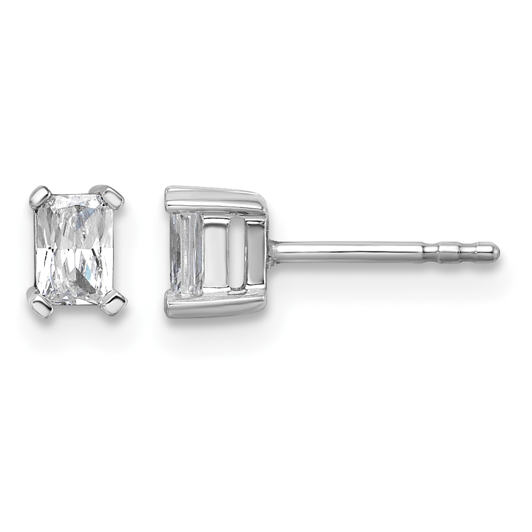 14k White Gold 1/2 carat Lab Grown Diamond VS+ F+ Radiant Complete Four Prong Stud Earrings (EM8796-050-WLD)