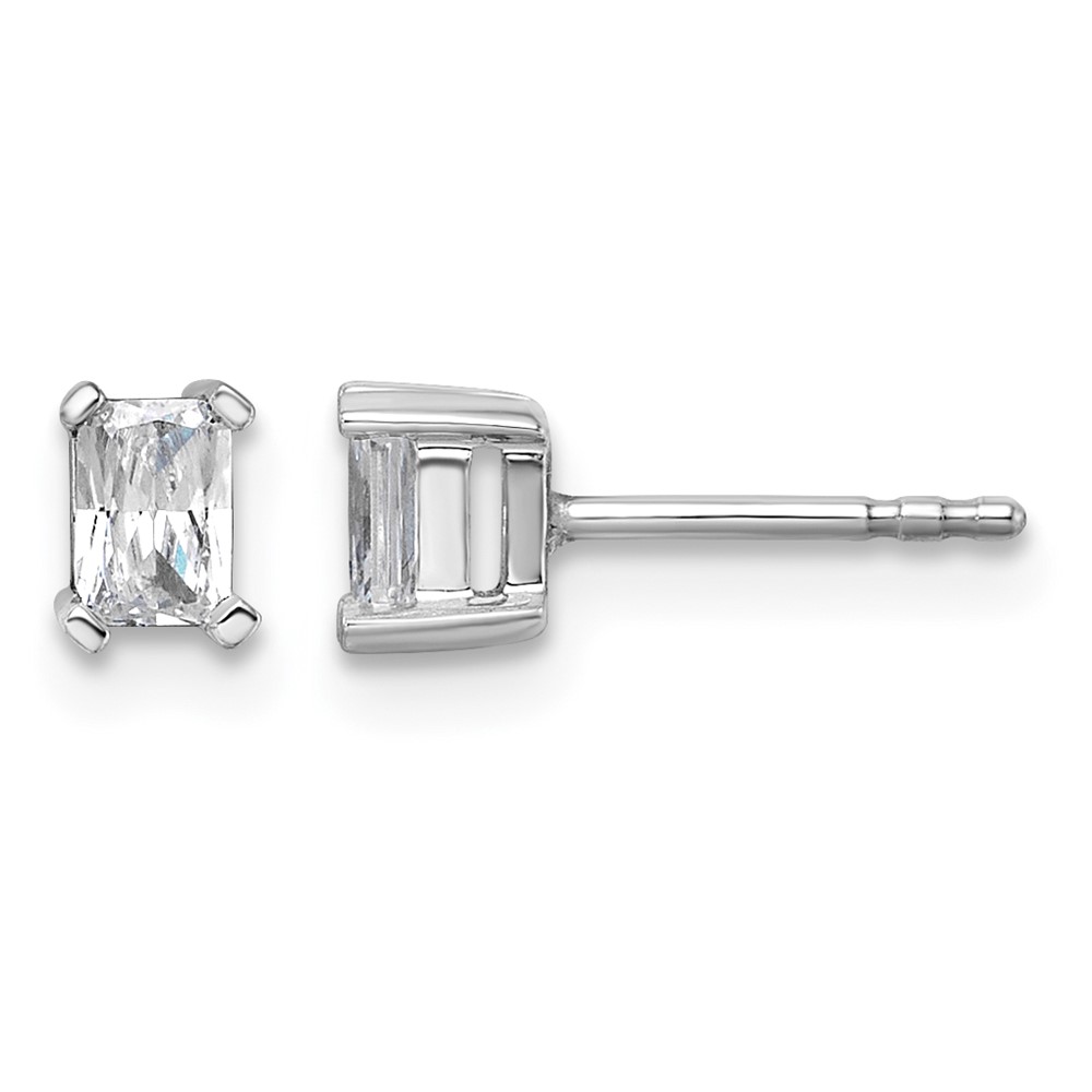 14k White Gold 1/2 carat Lab Grown Diamond VS+ F+ Radiant Complete Four Prong Stud Earrings (EM8796-050-WLD)