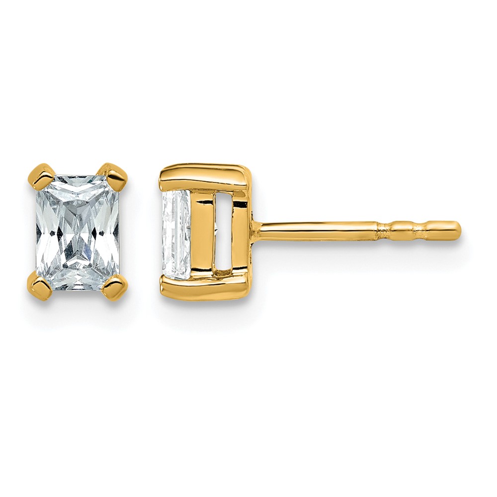 14K Yellow Gold 0.75 Carat Lab Grown Diamond VS SI+ G+ Radiant Complete Four Prong Stud Earrings