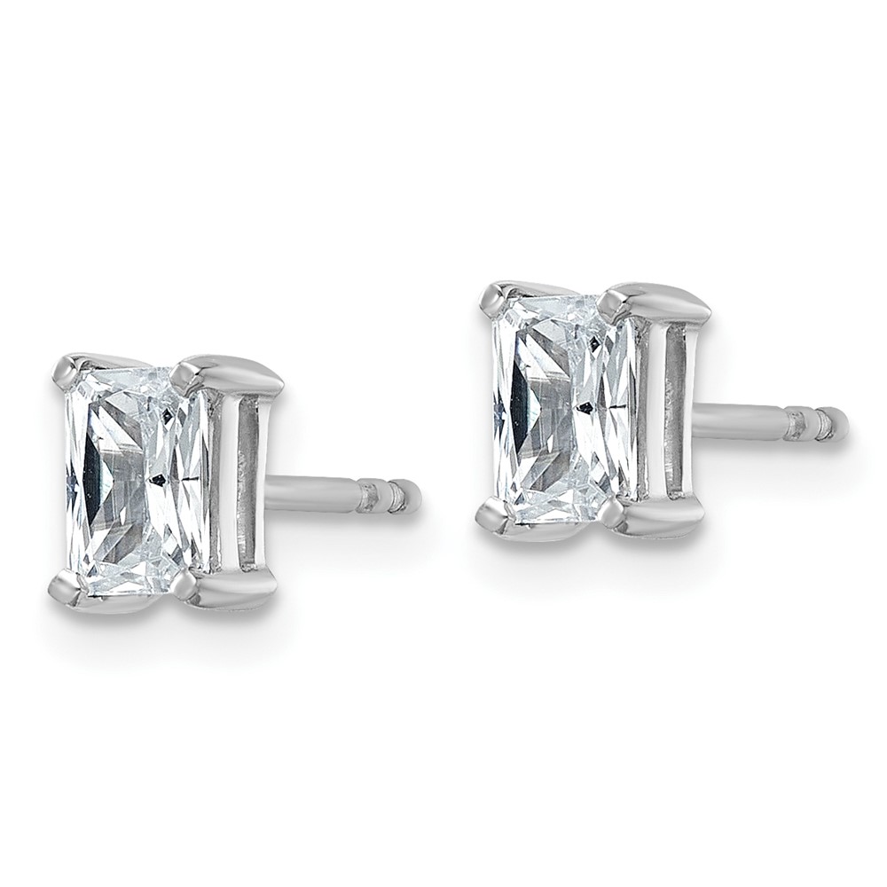 14k White Gold 1 carat Lab Grown Diamond VS/SI+ G+ Radiant Complete Four Prong Stud Earrings (EM8796-100-WLG)