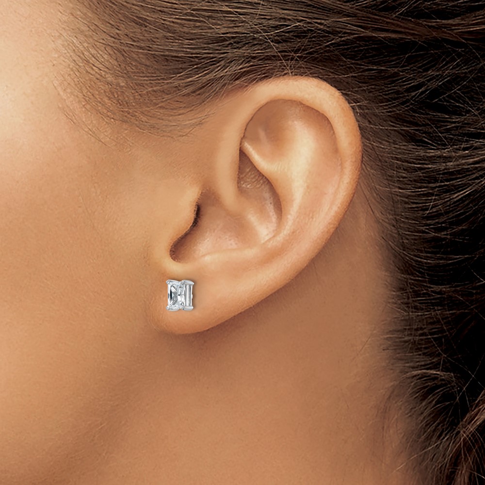14k White Gold 1 carat Lab Grown Diamond VS/SI+ G+ Radiant Complete Four Prong Stud Earrings (EM8796-100-WLG)