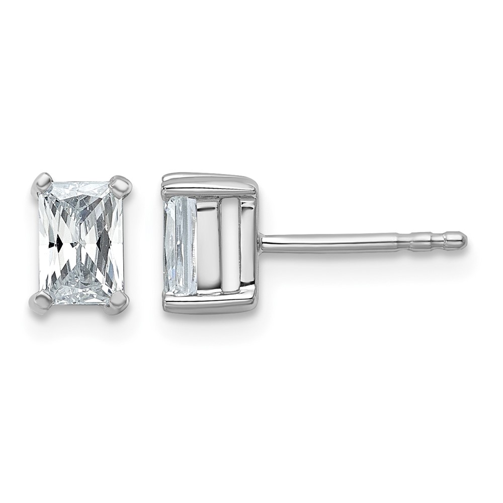 14K White Gold 1 Carat Certified Lab Grown Diamond VS SI+ G+ Radiant Complete Four Prong Stud Earrings