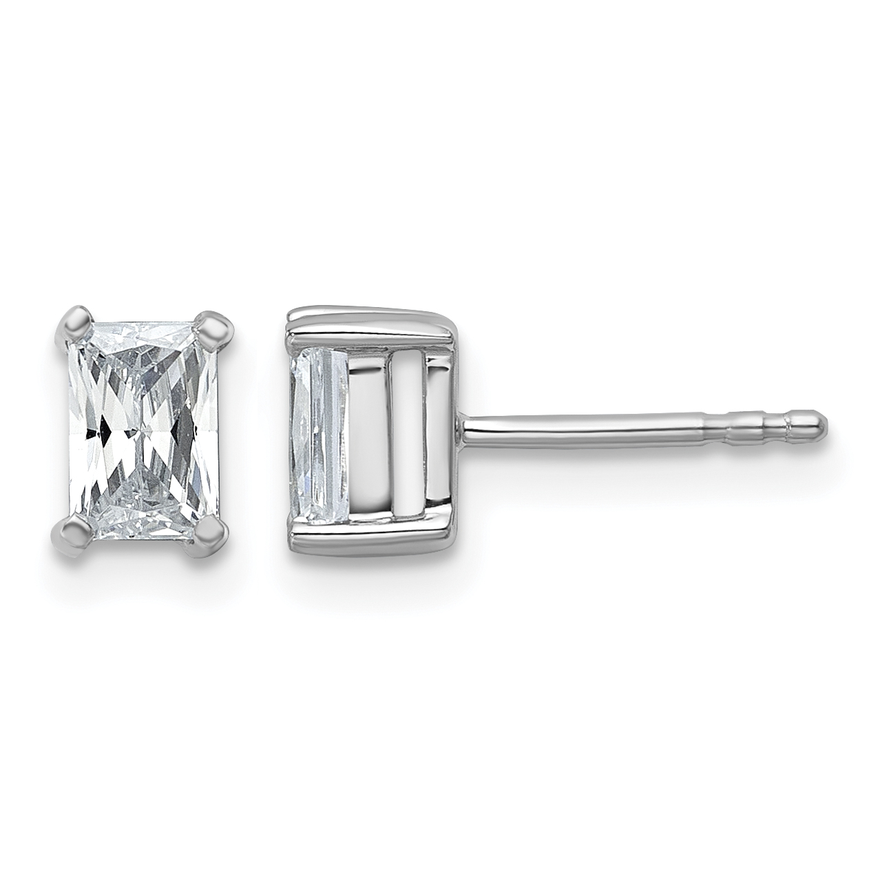14k White Gold 1 carat Lab Grown Diamond VS/SI+ G+ Radiant Complete Four Prong Stud Earrings (EM8796-100-WLG)