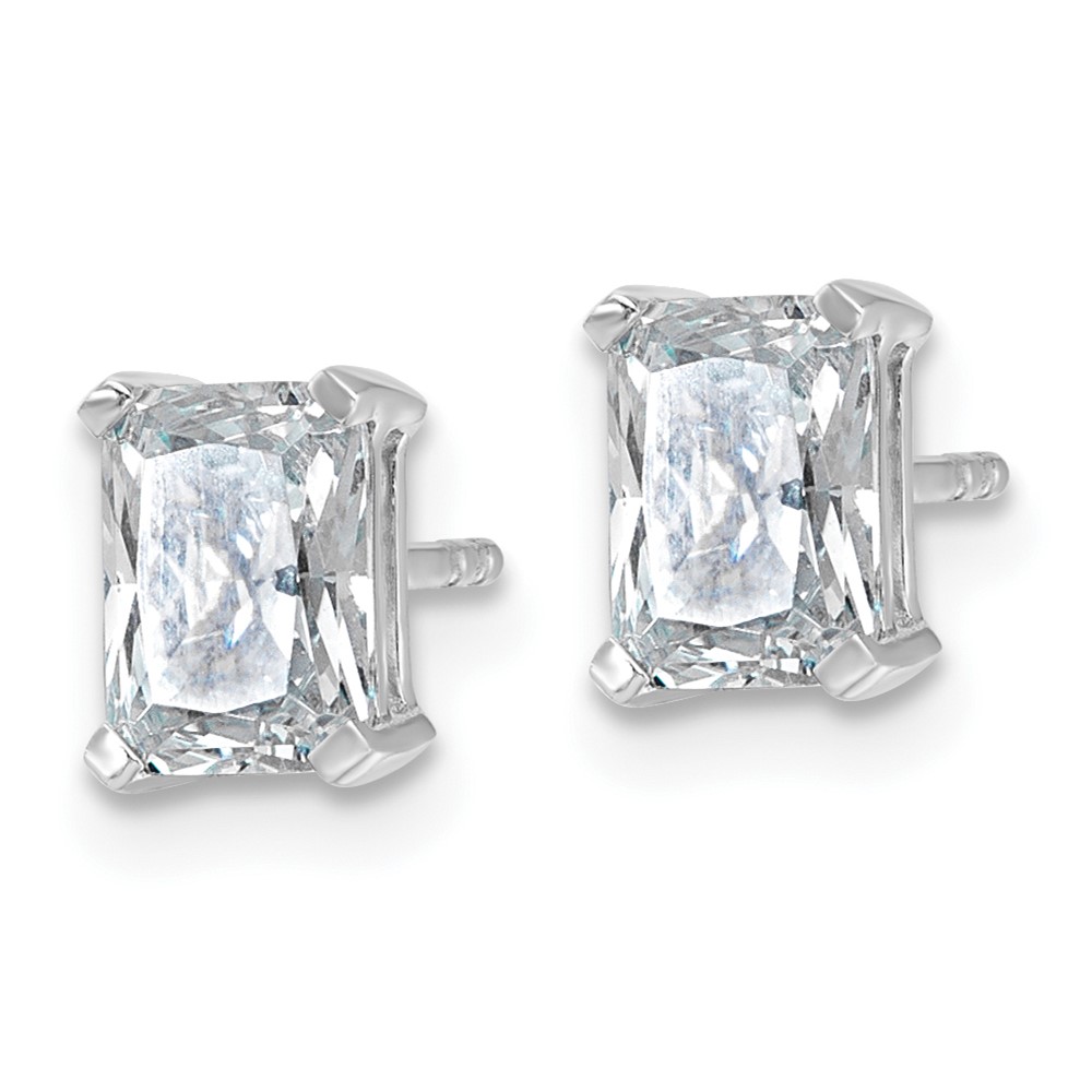 14k White Gold 1 1/2 carat Lab Grown Diamond VS/SI+ G+ Radiant Complete Four Prong Stud Earrings (EM8796-150-WLG)