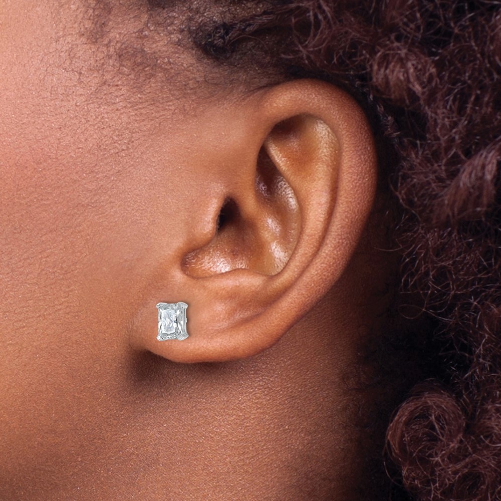 14k White Gold 1 1/2 carat Lab Grown Diamond VS/SI+ G+ Radiant Complete Four Prong Stud Earrings (EM8796-150-WLG)