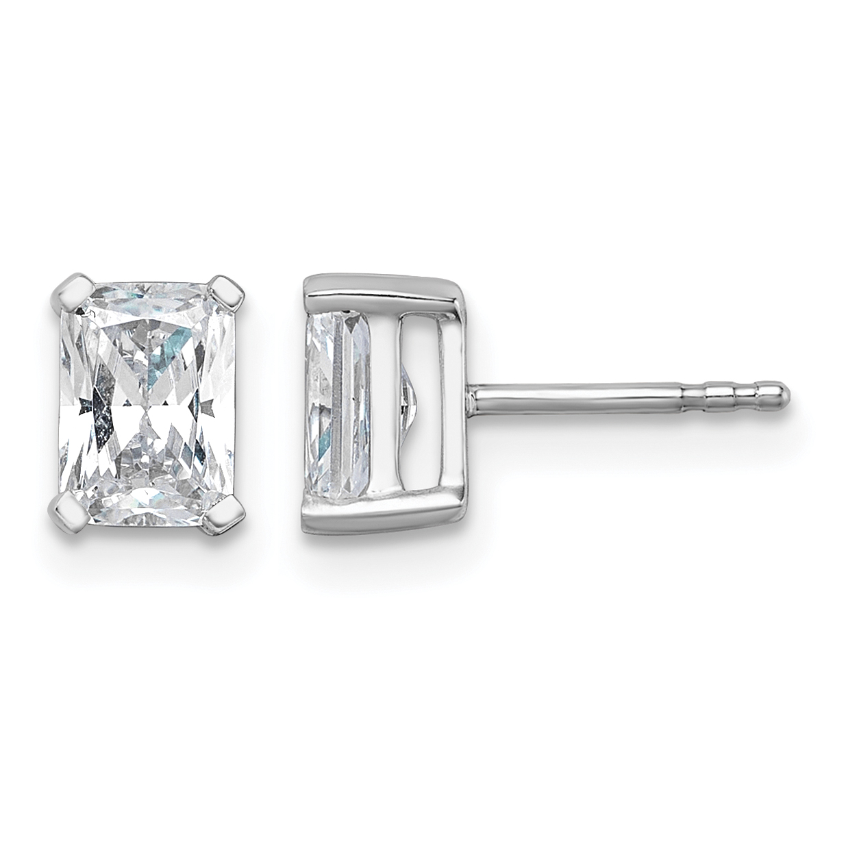 14k White Gold 1 1/2 carat Lab Grown Diamond VS/SI+ G+ Radiant Complete Four Prong Stud Earrings (EM8796-150-WLG)