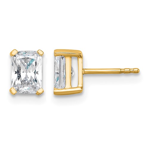 14K Yellow Gold 1.50 Carat Lab Grown Diamond VS SI+ G+ Radiant Complete Four Prong Stud Earrings
