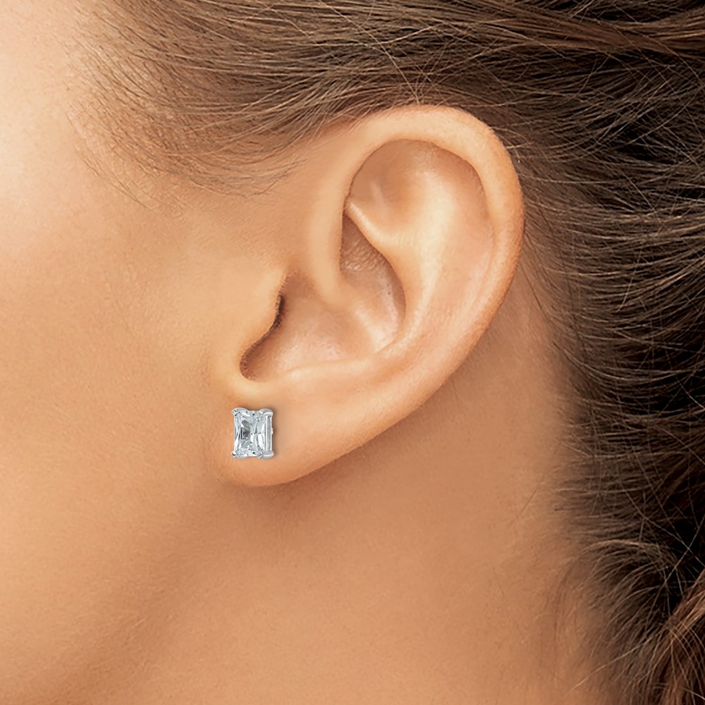 14k White Gold 2 carat Certified Lab Grown Diamond VS/SI+ G+ Radiant Complete Four Prong Stud Earrings (EM8796-200C-WLG)