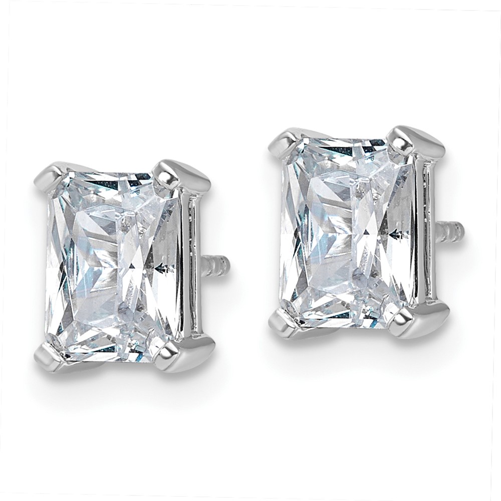 14k White Gold 3 carat Lab Grown Diamond VS/SI+ G+ Radiant Complete Four Prong Stud Earrings (EM8796-300-WLG)