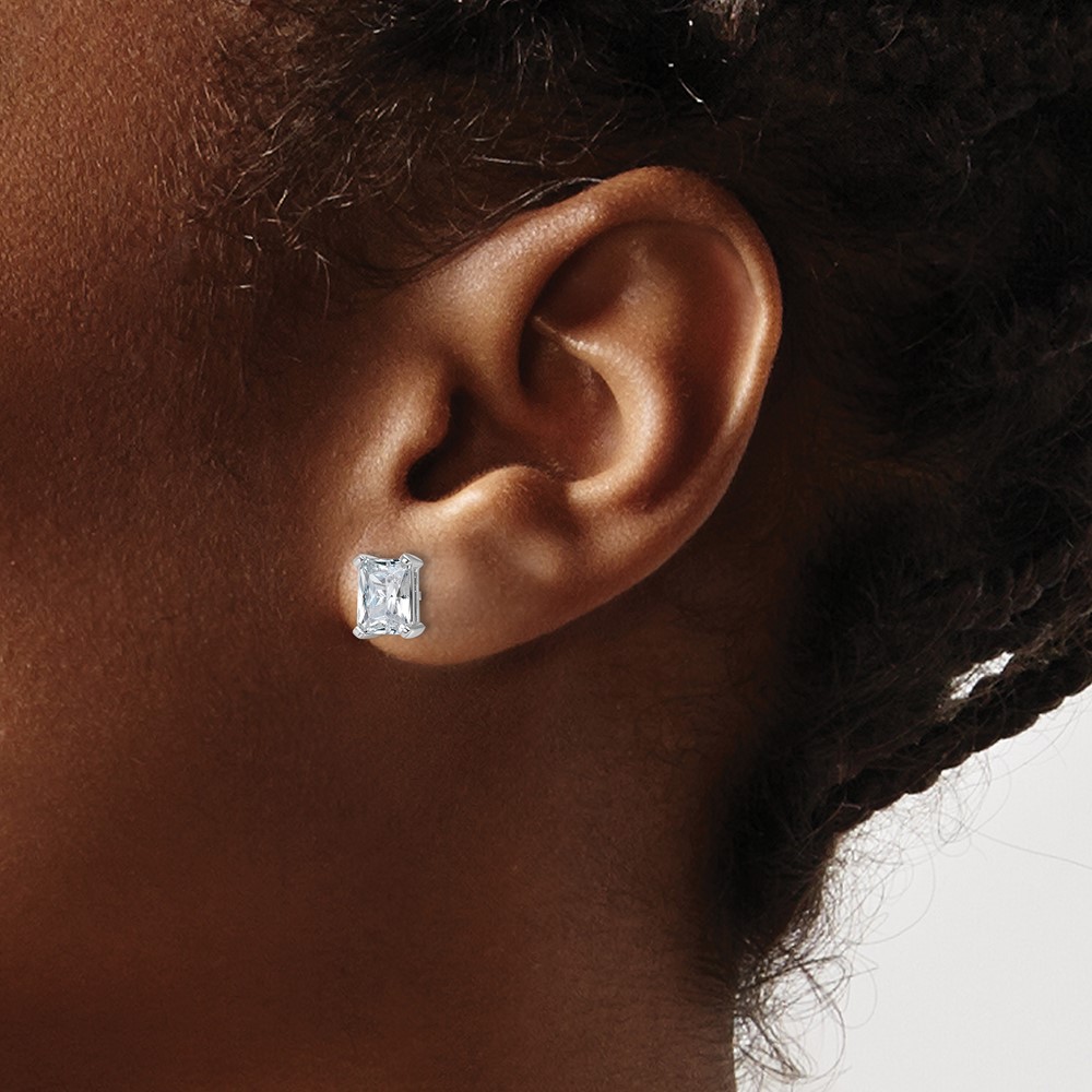 14k White Gold 3 carat Lab Grown Diamond VS/SI+ G+ Radiant Complete Four Prong Stud Earrings (EM8796-300-WLG)