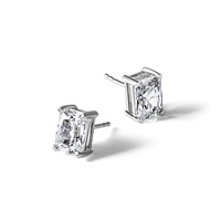 14K White Gold 3 Carat Lab Grown Diamond VS+ F+ Radiant Complete Four Prong Stud Earrings view 5