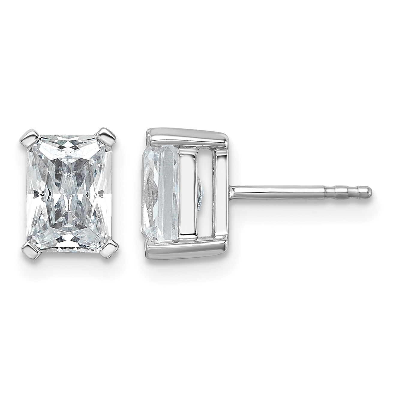 14k White Gold 3 carat Lab Grown Diamond VS/SI+ G+ Radiant Complete Four Prong Stud Earrings (EM8796-300-WLG)