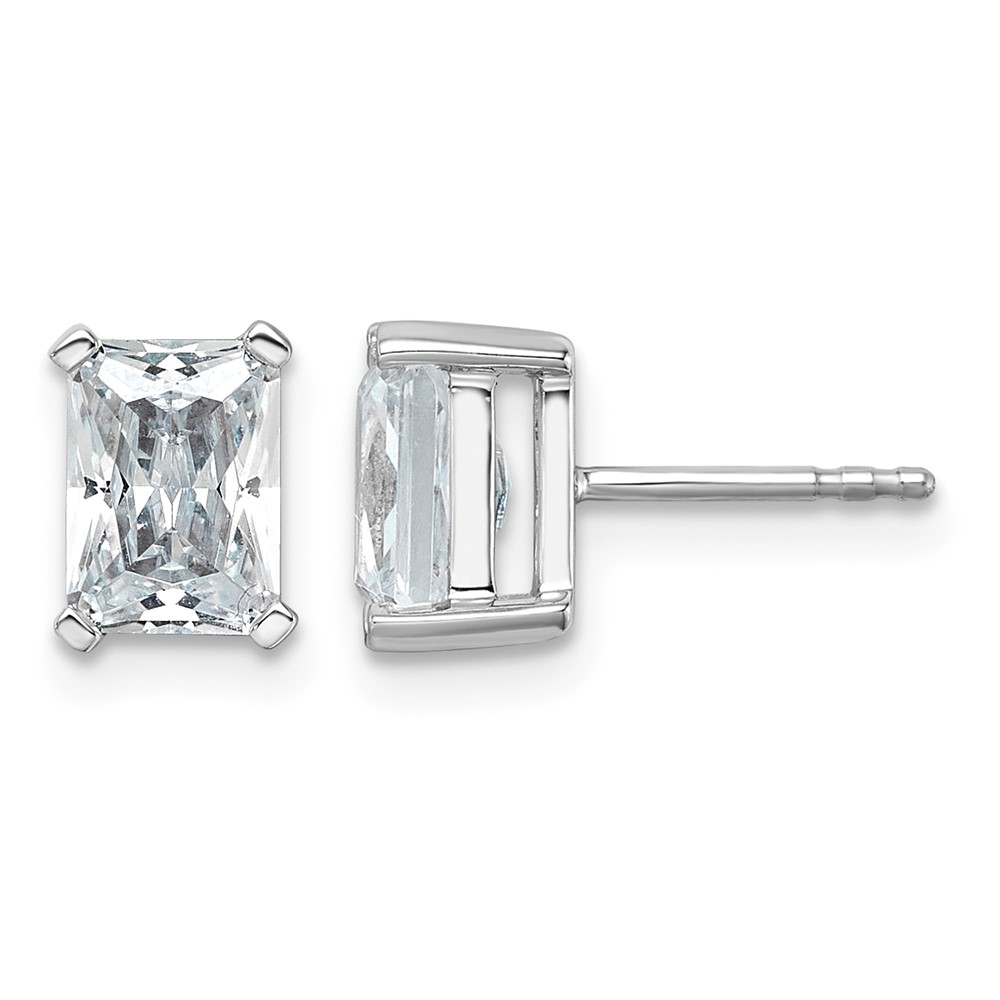 14k White Gold 3 carat Lab Grown Diamond VS/SI+ G+ Radiant Complete Four Prong Stud Earrings (EM8796-300-WLG)