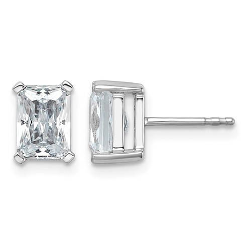 14K White Gold 3 Carat Lab Grown Diamond VS+ F+ Radiant Complete Four Prong Stud Earrings