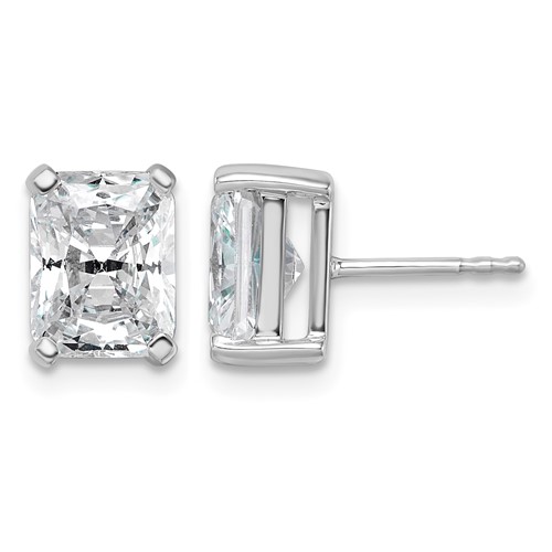 14K White Gold 4 Carat Lab Grown Diamond VS SI+ G+ Radiant Complete Four Prong Stud Earrings