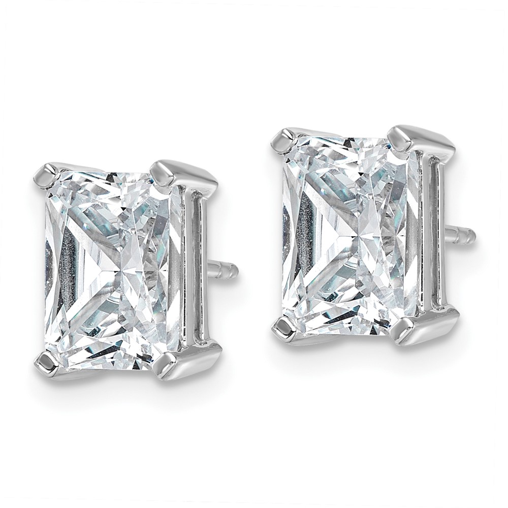 14k White Gold 5 carat Lab Grown Diamond VS/SI+ G+ Radiant Complete Four Prong Stud Earrings (EM8796-500-WLG)