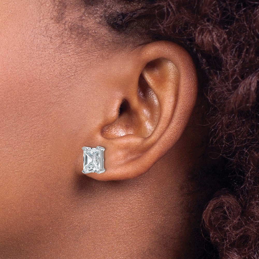 14k White Gold 5 carat Lab Grown Diamond VS/SI+ G+ Radiant Complete Four Prong Stud Earrings (EM8796-500-WLG)