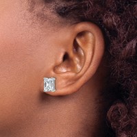 14K White Gold 5 Carat Lab Grown Diamond VS+ F+ Radiant Complete Four Prong Stud Earrings view 3