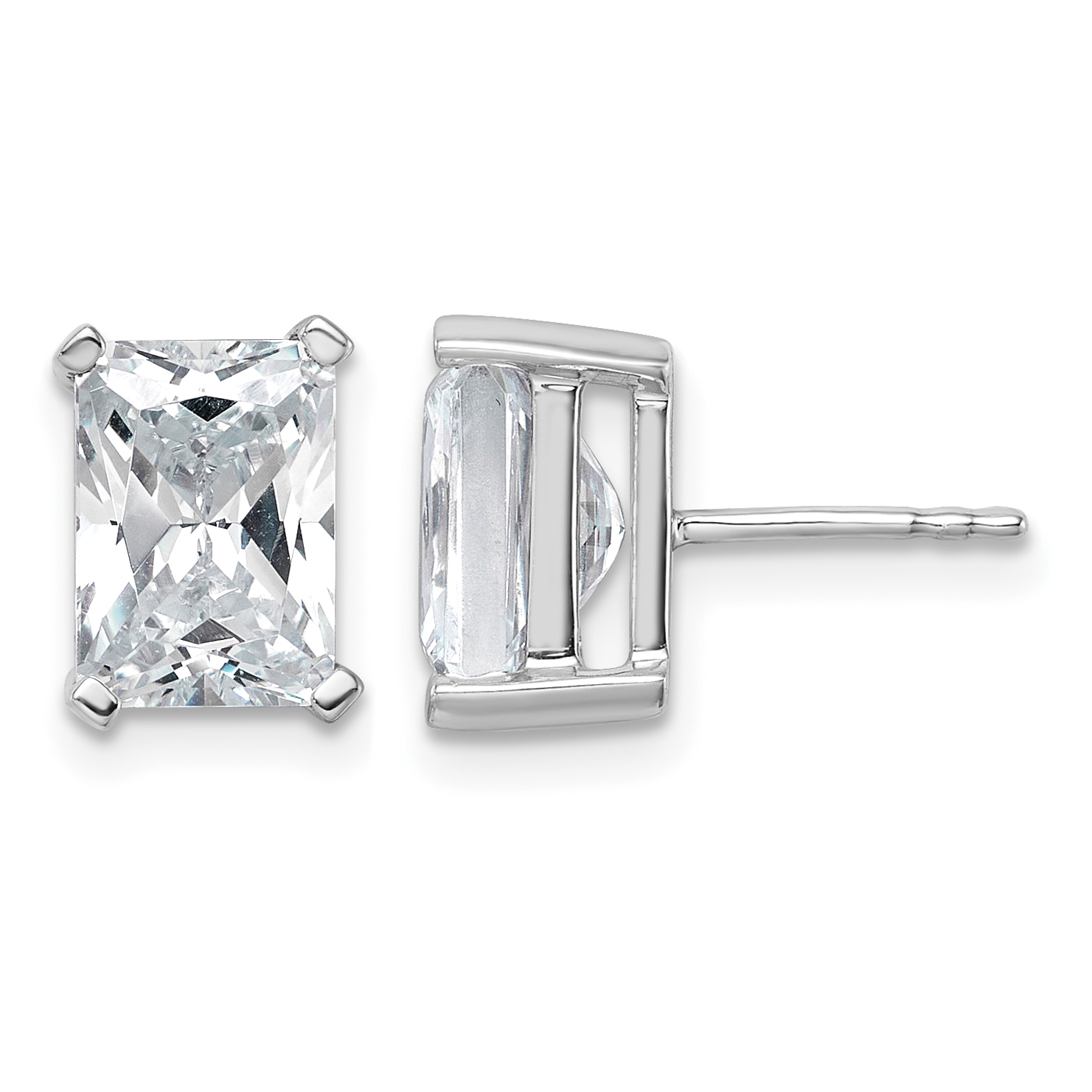 14k White Gold 5 carat Lab Grown Diamond VS/SI+ G+ Radiant Complete Four Prong Stud Earrings (EM8796-500-WLG)