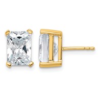 14K Yellow Gold 5 Carat Lab Grown Diamond VS+ F+ Radiant Complete Four Prong Stud Earrings view 1