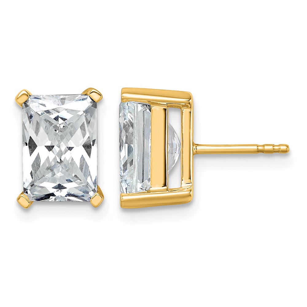 14K Yellow Gold 6 Carat Certified Lab Grown Diamond VS SI+ G+ Radiant Complete Four Prong Stud Earrings