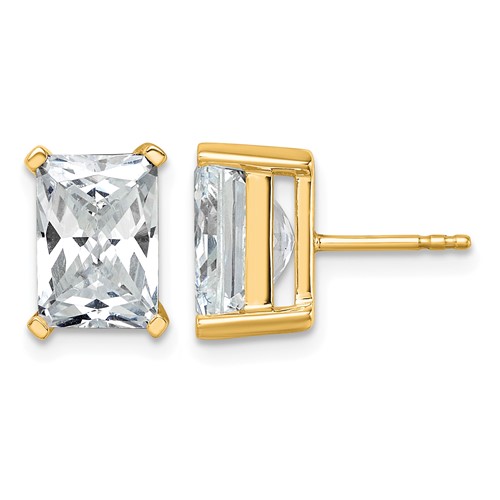 14K Yellow Gold 6 Carat Certified Lab Grown Diamond VS SI+ G+ Radiant Complete Four Prong Stud Earrings