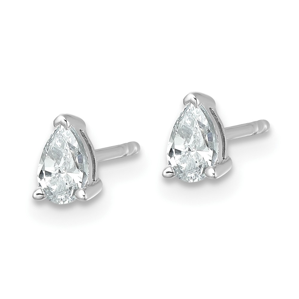 14k White Gold 1/2 carat Lab Grown Diamond VS+ F+ Complete Pear Three Prong Stud Earrings (EM8797-050-WLD)