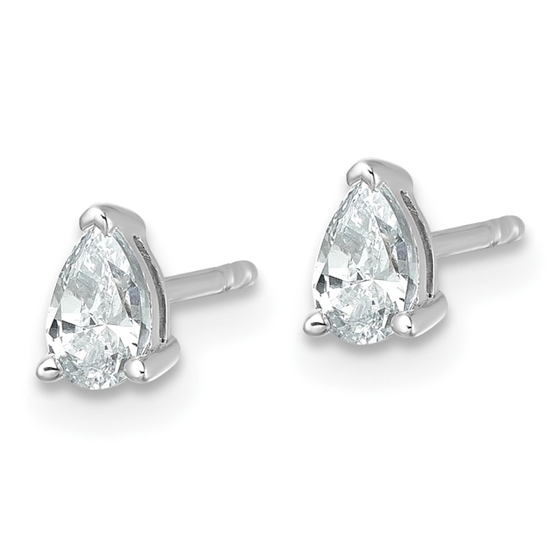 14k White Gold 1/2 carat Lab Grown Diamond VS+ F+ Complete Pear Three Prong Stud Earrings