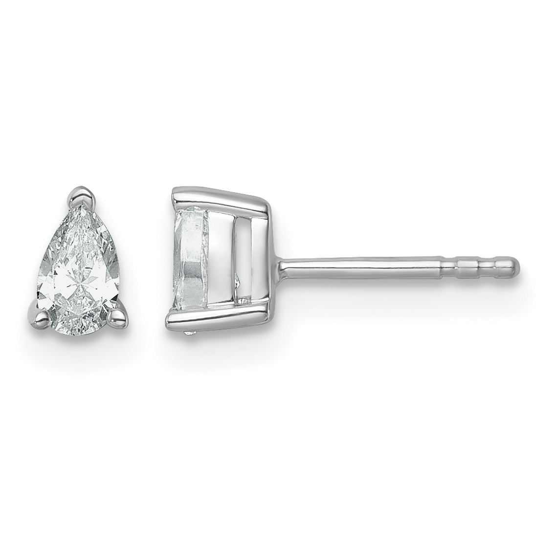 14k White Gold 1/2 carat Lab Grown Diamond VS+ F+ Complete Pear Three Prong Stud Earrings (EM8797-050-WLD)