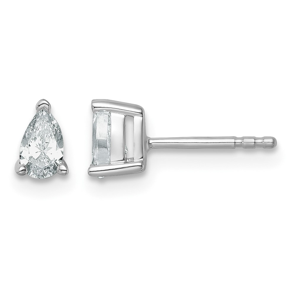 14K White Gold 0.50 Carat Certified Lab Grown Diamond VS+ F+ Complete Pear Three Prong Stud Earrings